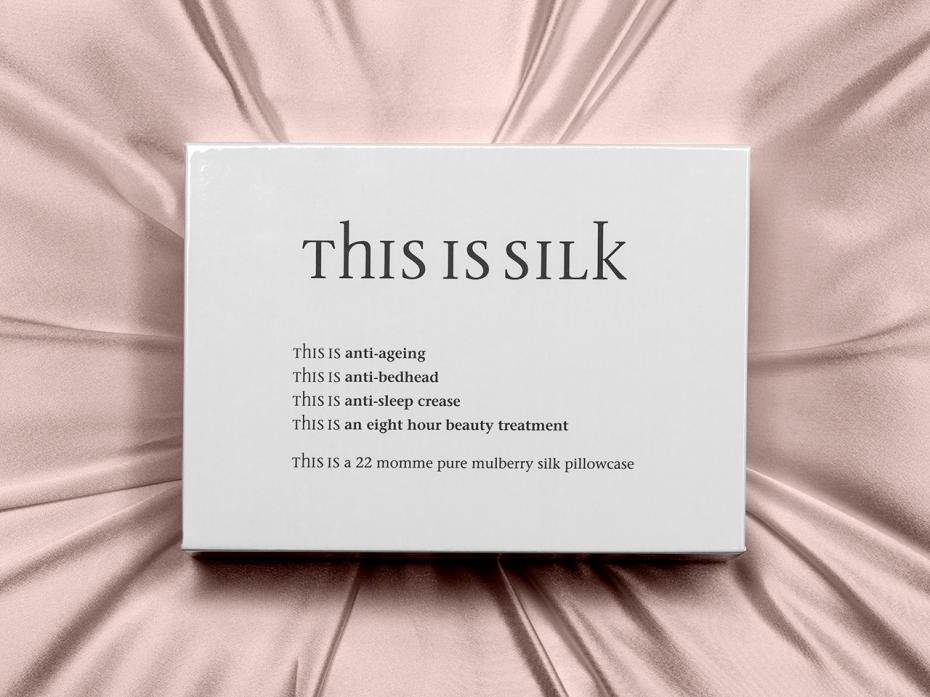 This Is Silk - Box on Pink Silk Pillowcase